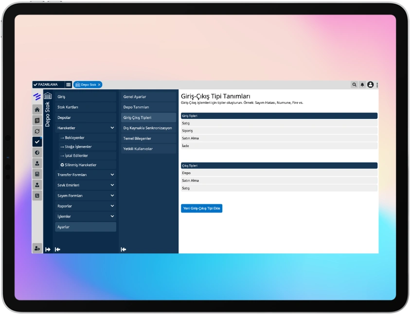 Depolara Giriş-Çıkış Hareketleri Ekleyin